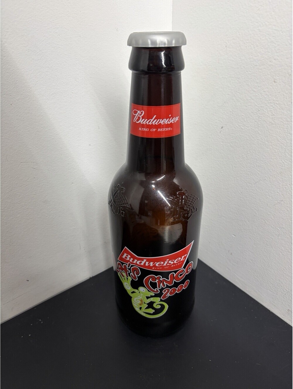 Vintage Budweiser “Let's Cinco” 2000 Giant 15” Empty Glass Beer Bottle